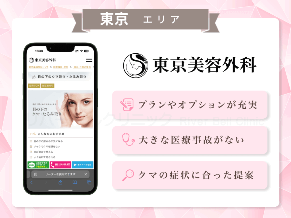 東京美容外科 新宿院ほか|目の下のクマとり・たるみ取り東京エリア
